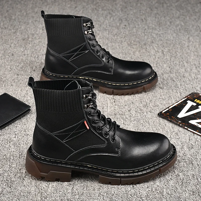 Men Leather Casual Martin Boots Lightweight Mens Trainers Running Walking Shoes_voghion.com