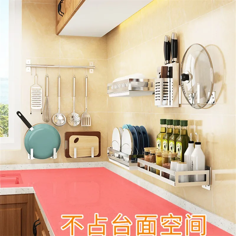 Estante de cocina de acero inoxidable para colgar en la pared, escurreplatos  de verduras, estante para condimentos, estante para cuchillos, estante de  almacenamiento sin perforaciones - AliExpress