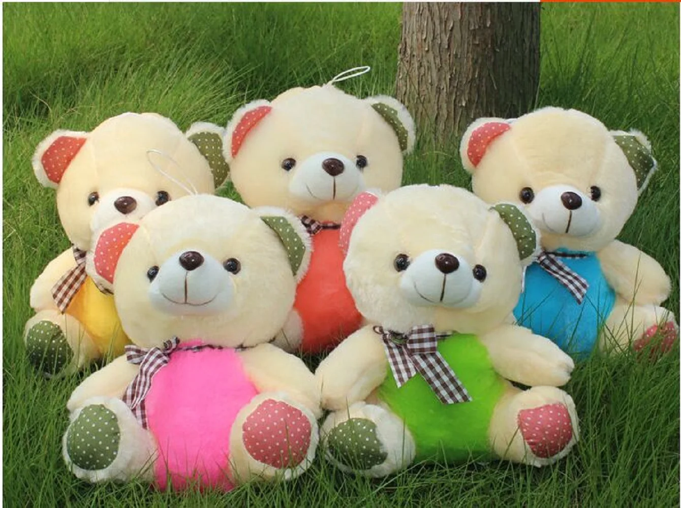 ours-en-peluche-multicolore-lot-de-10-pieces-25cm-environ-jouet-mignon-avec-nœud-multicolore