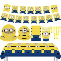 Cartoon Minions Theme Birthday Party Decoration Disposable Tableware Cup Plate Balloons Background Supplies Photo Shoot Prop Gif 1
