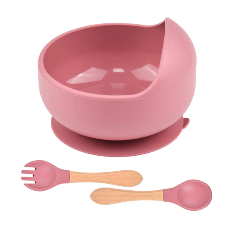 

3pcs/Set BPA Free Safe Silicone For Baby Feeding Set Suction Cups Bowl Prevent Falling&Overflow With Spoon Forks Kids Tableware