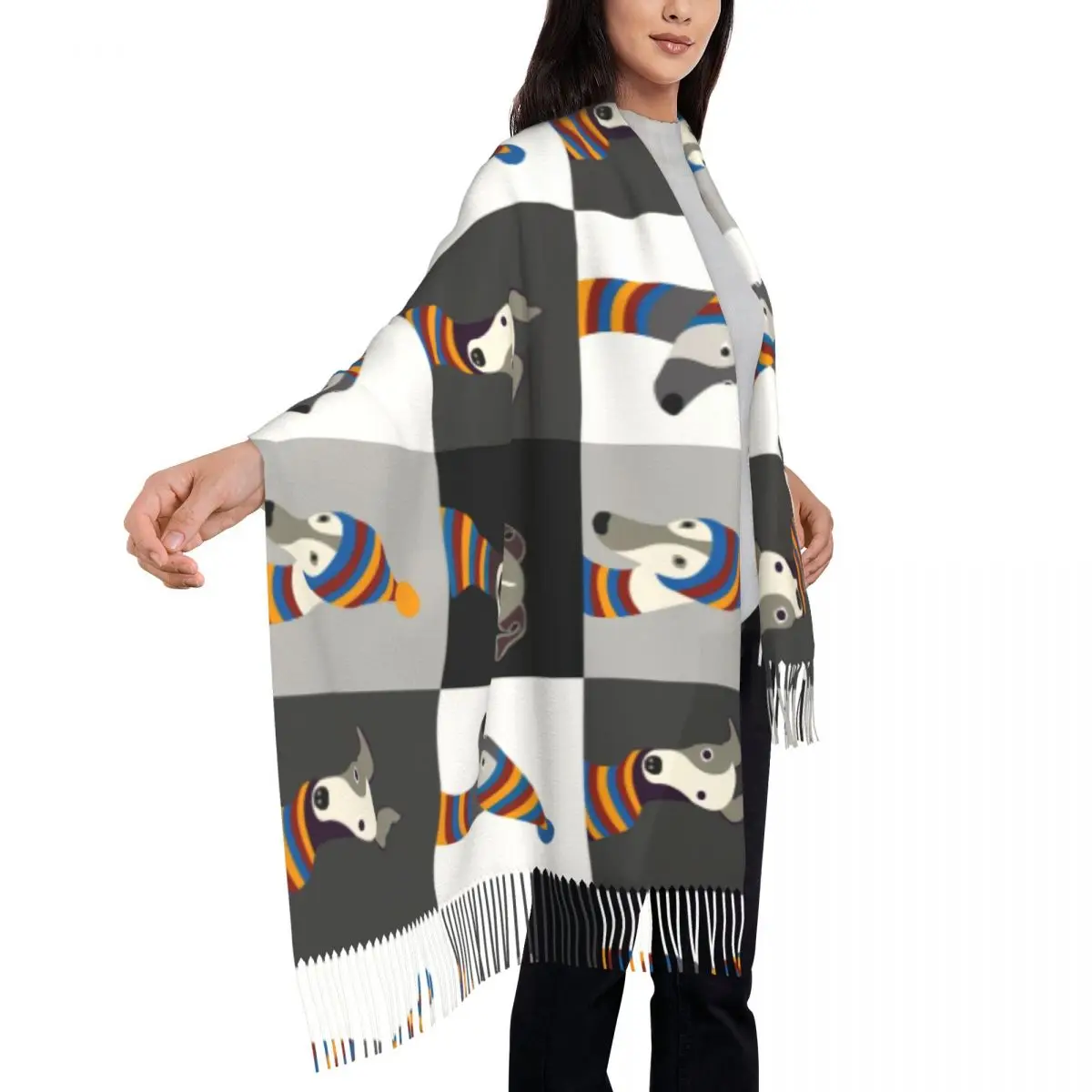 Funny Cartoon Greyhound Whippet Dog Tassel Scarf Women Soft Sighthound Hound Shawl Wrap Female Winter Scarves 4