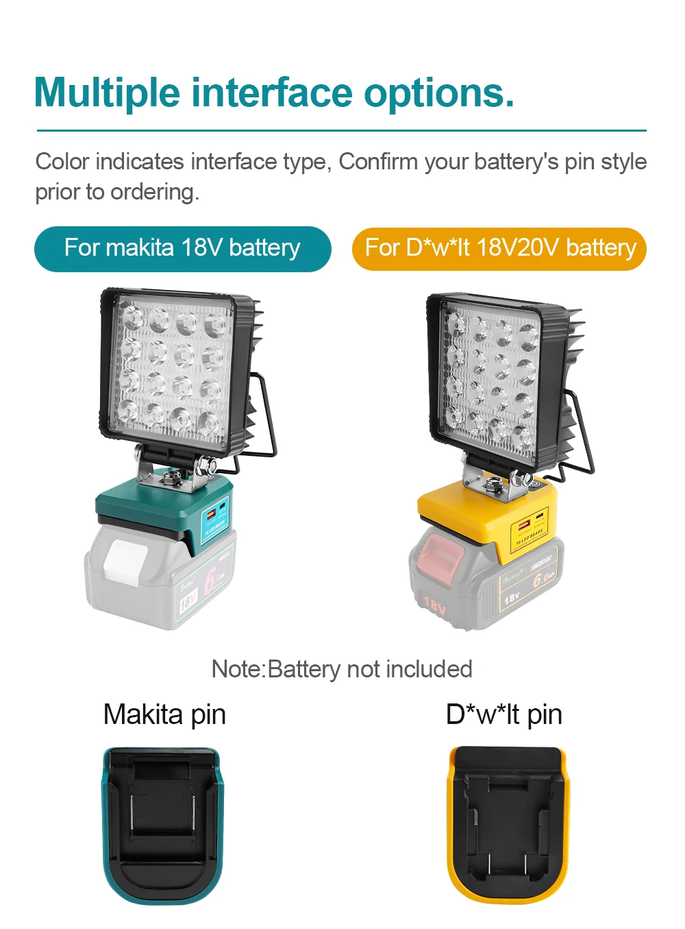 LED Work Light for Makita 18V Battery Portable Outdoors Floodlight Camping lamp