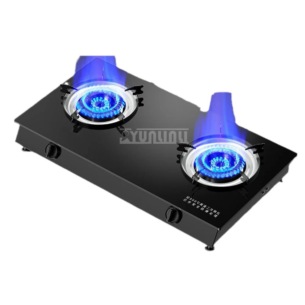 Household Gas Stove Desktop Glass Cooktop A Gas Double Furnace High Fire Furnace Stove Kitchen JZY-A