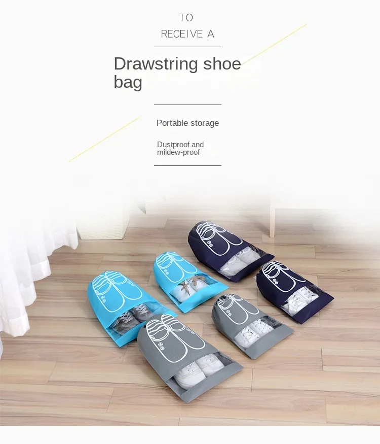 Description Picture 2 of itemNon-woven Fabric Drawstring Drawstring Pocket Shoe Storage Bag Transparent Shoes and Boots Dust Bag One Pcs