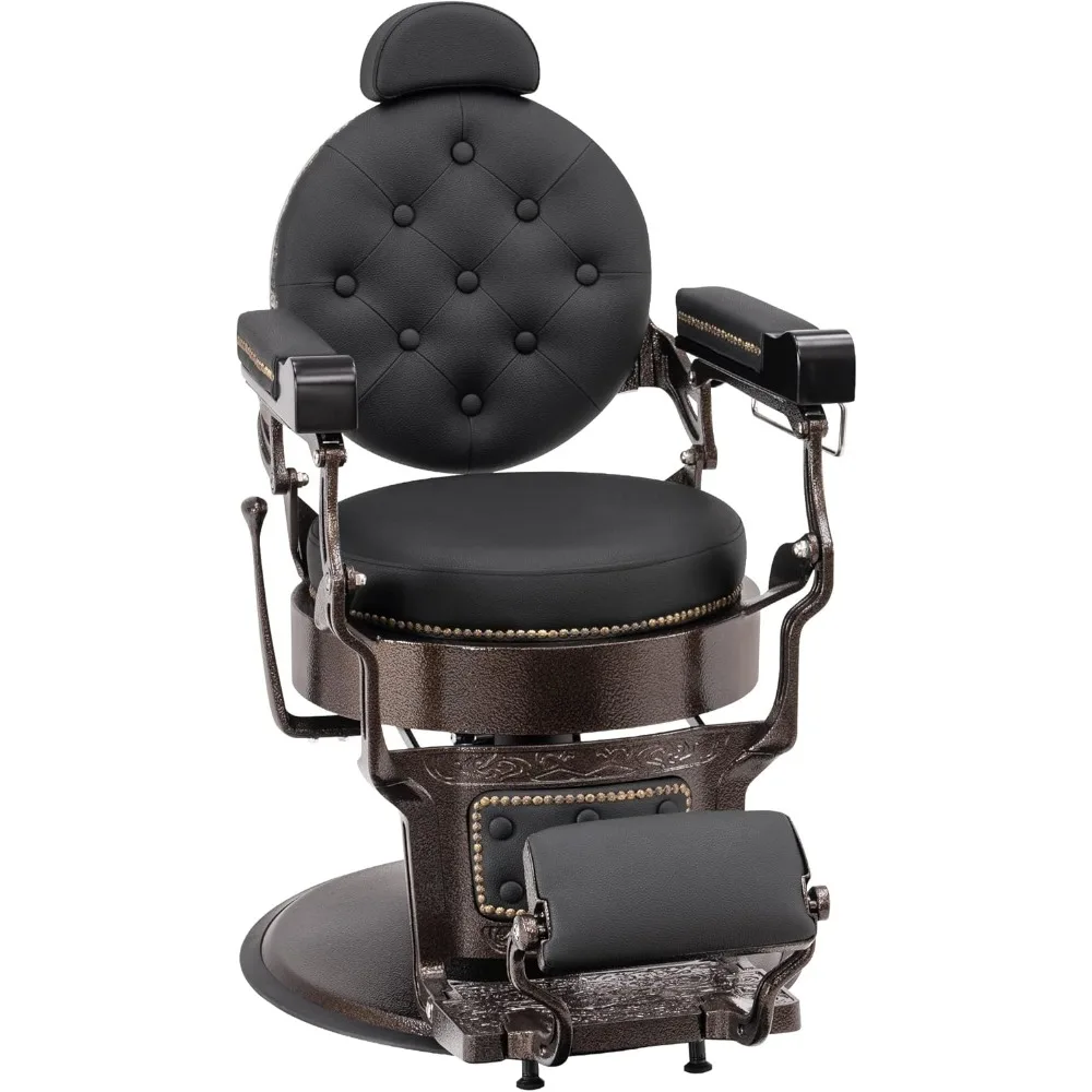 Vintage Barber Chair Heavy Duty Metal Frame All Purpose Hydraulic Recline Salon Beauty Spa Chair Styling Equipment