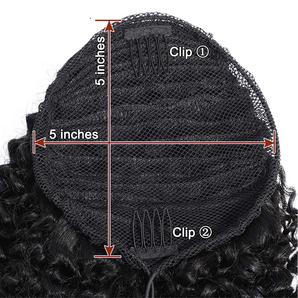 Kinky Curly Human Hair Ponytail Clip in Extensions 100% Brazilian Hair Drawstring Clip in Ponytail Hair Extensions Natural Color