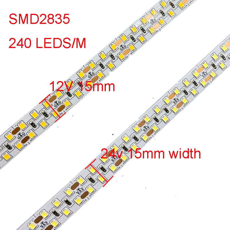 5m 초고휘도 12V 24V 이중열 LED 스트립 35w/m 624 LED/m 480 LED/m 240leds 3000k 4000k 6000k 플렉시블 LED 테이프 IP67 IP30