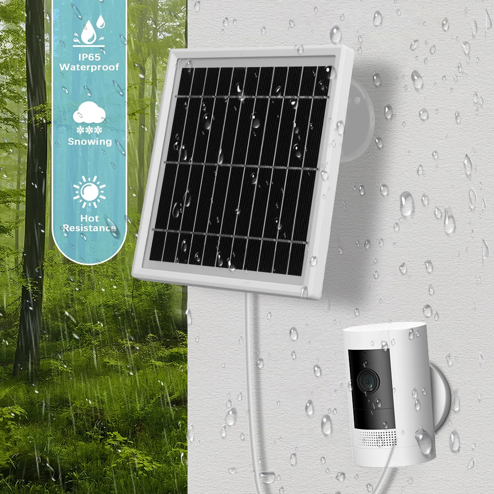 4/5W 5V Solar Panel for Ring Spotlight Camera Stick Up Camera DC3.5x1.35-port 360° Stick Up Camera Adjustable Wall Mount Solar P