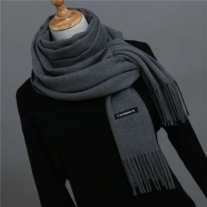 Solid Color Cashmere Scarf for Men Winter Pashmina Warm Neckerchief Navy Black Gray Men's Business Scarves Male Bufandas Shawls - Image 2