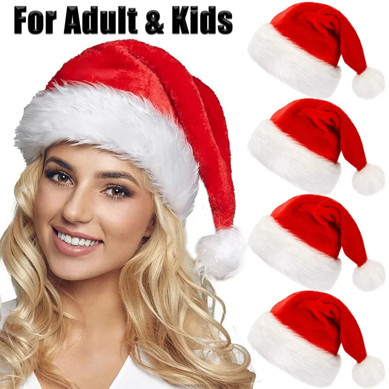 Christmas Plush Hat for Adult Kids Thicken Warm Santa Claus Xmas Hats Cap Merry Christmas New Year Festival Party Decoration
