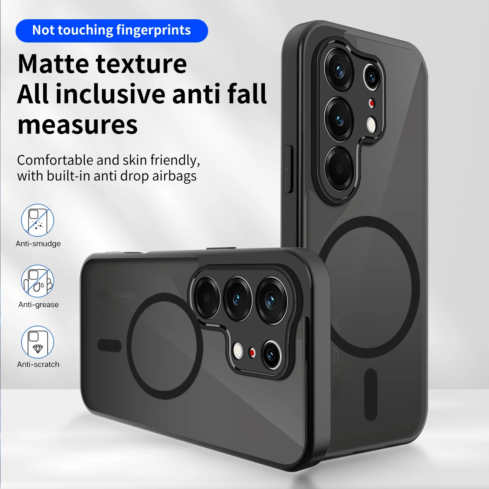 Shockproof Silicone Bumper Clear Airbag Back Cover with Hard Matte Finish