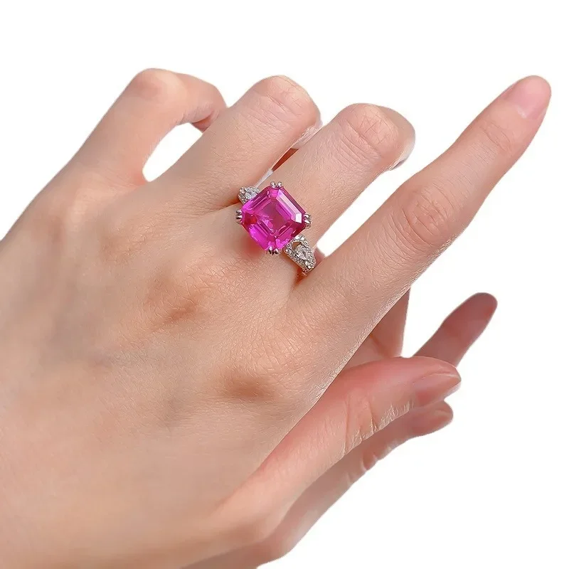 Spring Qiaoer 100% 925 Sterling Silver Asscher Cut 11*11 Mm Lab Sapphire Gemstone Wedding Anello Di Fidanzamento Per Le Donne Gioielleria Raffinata
