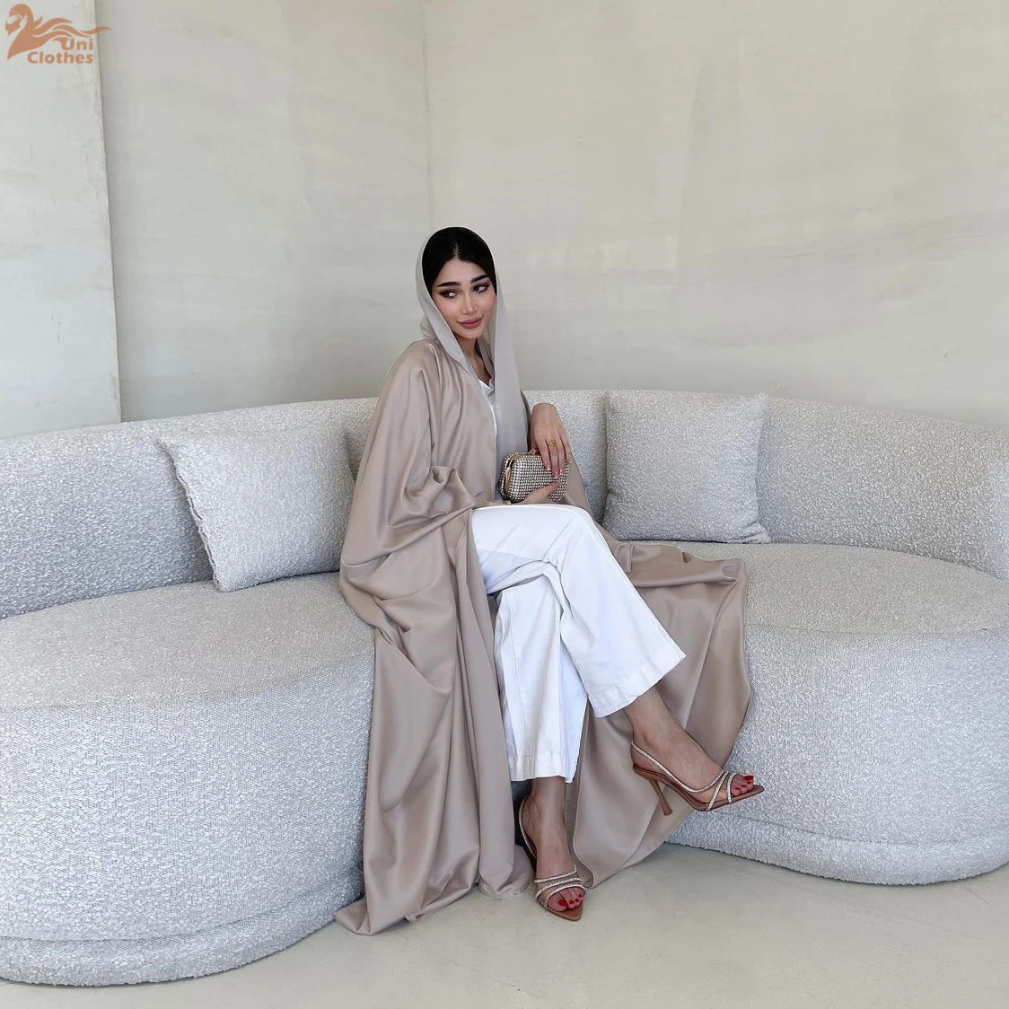 Zahraa Muslim Fashion Solid Modest Satin Batwing Sleeve Casual Abaya Saudi Arab African Women Clothing Moroccan Kaftan Robe 6