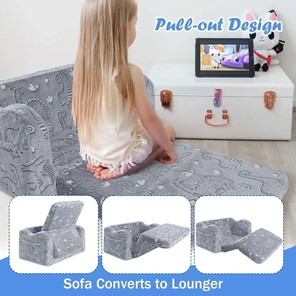Children's sofa, foldable flip sofa chair with blanket, convertible Lounger playroom pull-out children's sofa 2