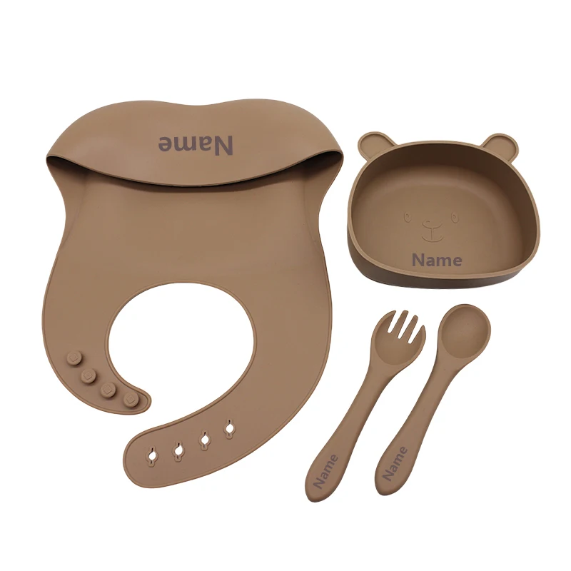 4-Piece Silicone Tableware Set with Free Name Engraving Creative gifts tailored for boys and girls