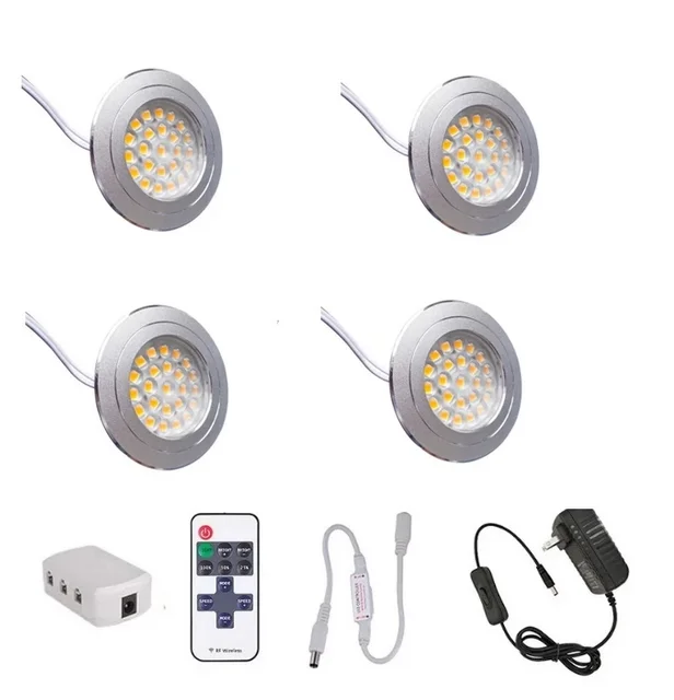 

12v Dimmable Wireless Remote Control LED Under Cabinet Light 3W Puck Night Lamp Kits for Kitchen Cupboard Furniture Decor