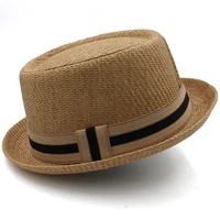 Men Women Classical Straw Pork Pie Hats Fedora Sunhats Trilby Caps Summer Boater Beach Outdoor Travel Party Size US 7 1/4 UK L 2