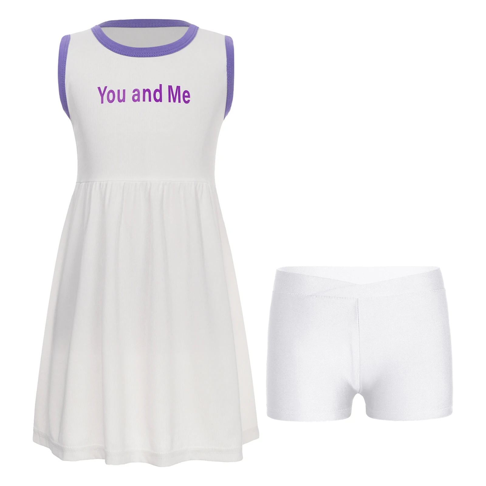 

Kids Girls 2Pcs Sportswear Sleeveless Letter Print Sports Dress with Shorts Workout Running Gym Tennis Golf Badminton Activewear