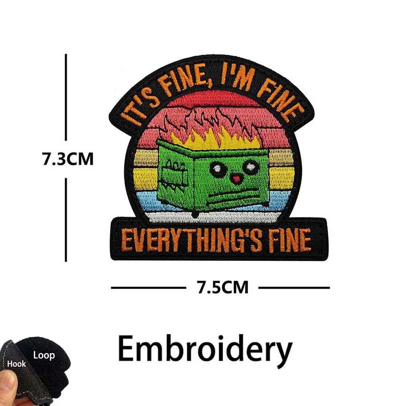 �This Is Fine Meme Funny Dog“, gestickte Applikationsabzeichen für Katzen, taktischer PVC-Aufnäher mit Klettverschluss am Rucksack – Detail 8
