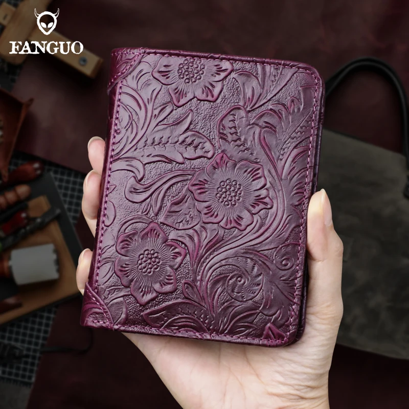 

Men Wallet Genuine Leather RFID Blocking Tri-fold Wallets Vintage Handmade Short Multi Function ID Credit Card Holder Male Purse