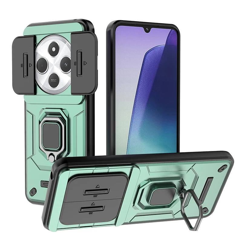 Armor Protective Case with Car Magnetic Ring Stand and Slide Lens Cover