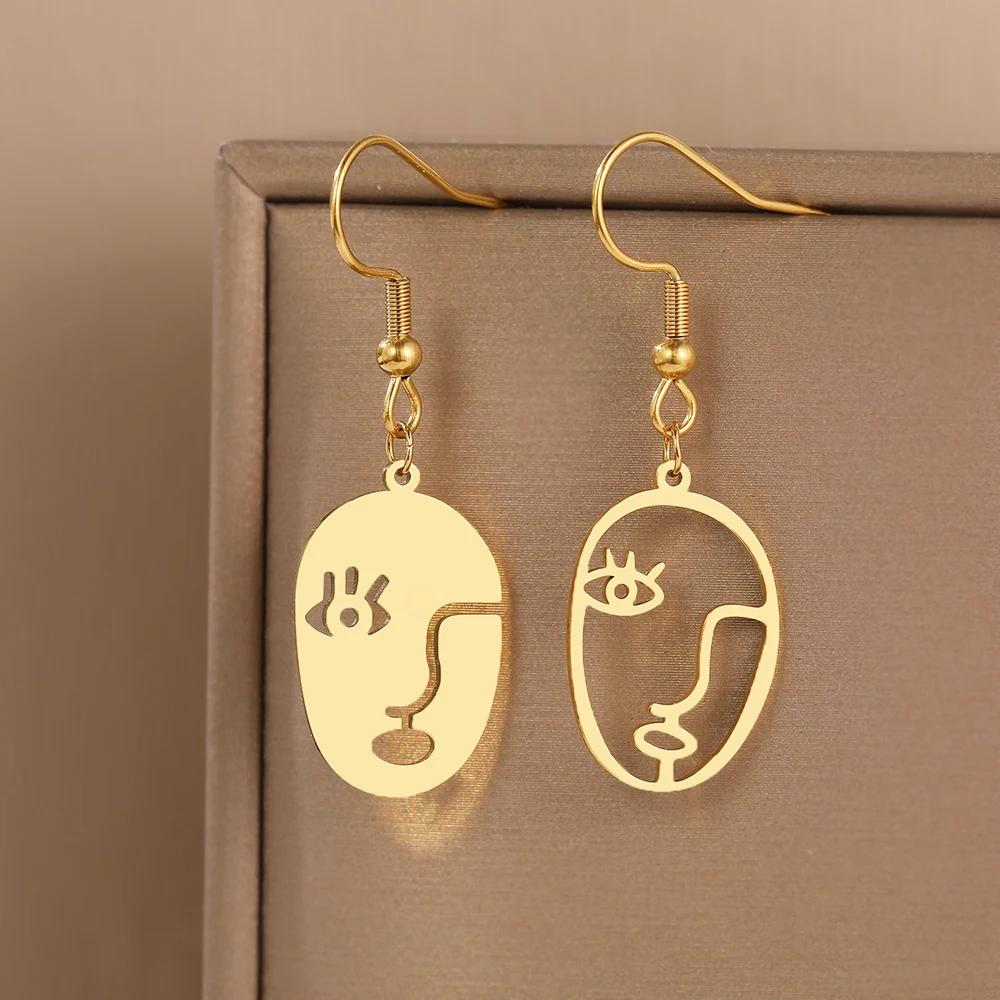 Stainless Steel Earrings Fashion Abstract Art Face Design Charms Trend