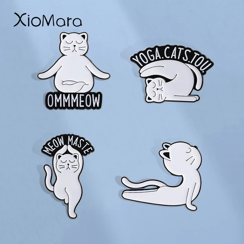 Sport und Fitness Katze Emaille Pins YOGA CATS TOU Metall Broschen Mode Revers Abzeichen Rucksack Kleidung Schmuck Geschenk für Freunde
