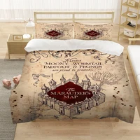 Marauders Map Four Magic College 3PCS Duvet Cover Sets Cartoon Bedding Set Sheet Children Room Bed Sheet Pillow Case
