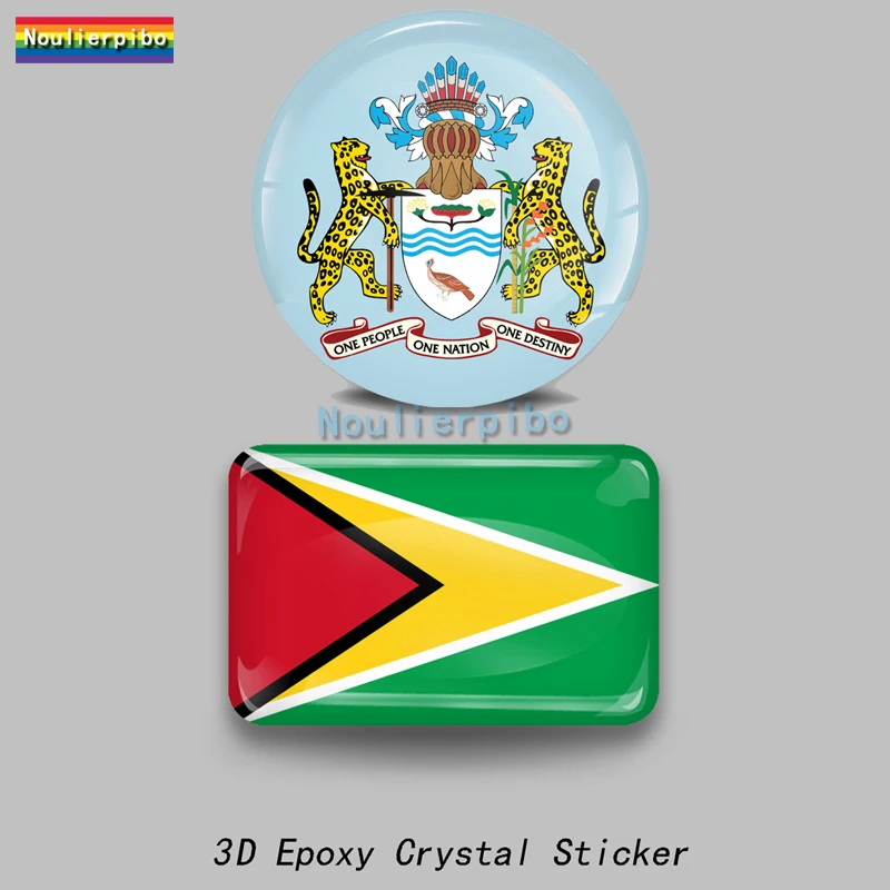 

3D Epoxy Resin Car Dome Sticker Guyana Flag National Emblem PVC Car Motorcycle Helmet Trolley Case Laptop Vinyl Die Cut Decal