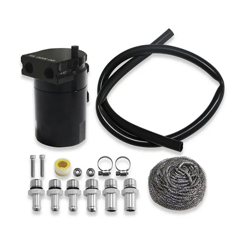 Car Aluminum Reservoir Oil Catch Can Tank Baffled Reservoir With Filter 2-Port Catch Can Universal Kit