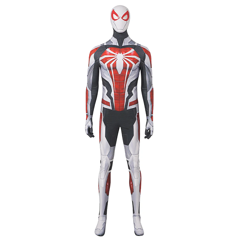 

Game Spider Cosplay Superhero Costume Zentai Jumpsuit Suit White Armor Bodysuit Halloween Costume With Headgear