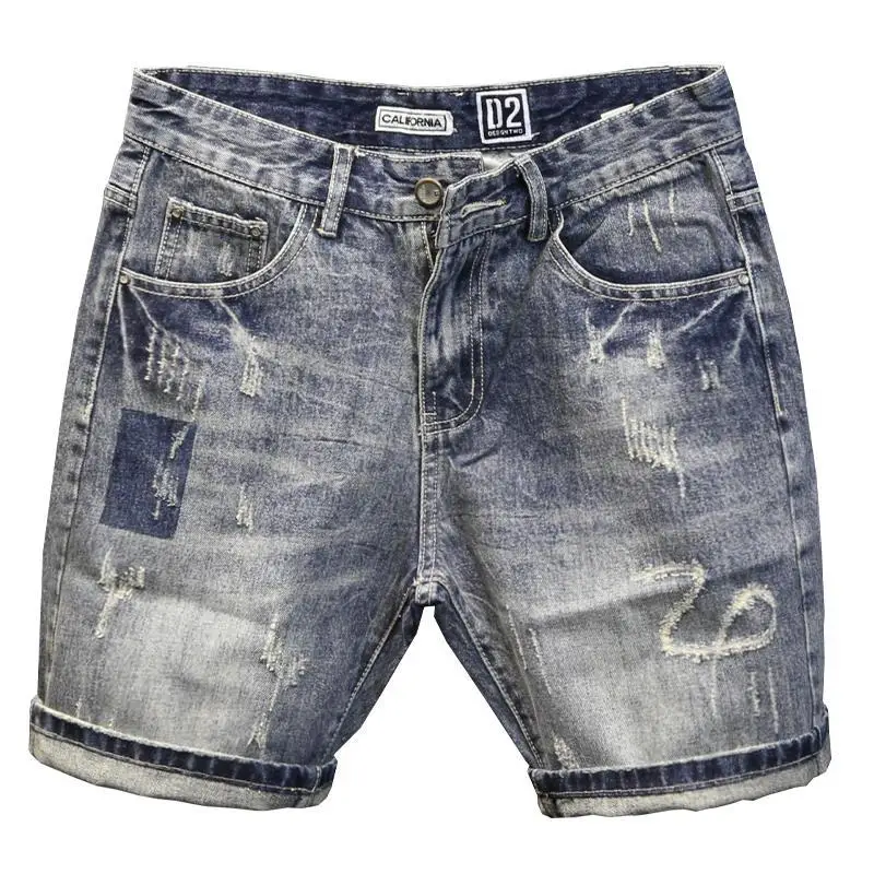 Men Jeans Korean Luxury Clothing Men's Summer Denim Knee Length Shorts Fashion Designer Ripped Hole Cowboy Korean Slim Short Pants