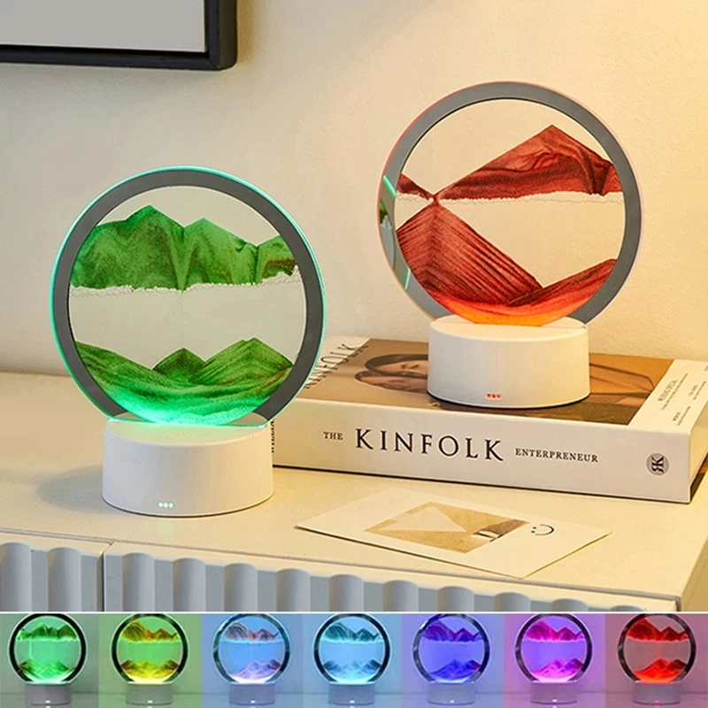 RGB Quicksand Lamp Creative Room Decor Sandscape LED Night Light Moving ...