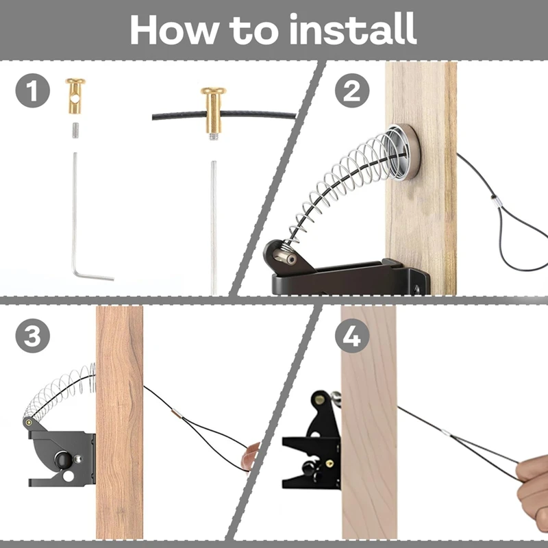 A52I-2 Sets Gate Latch Cable Pull String,Adjustable Spring Door Latch Opener, 2-6 Inch For Metal And Wooden Fences In Garden