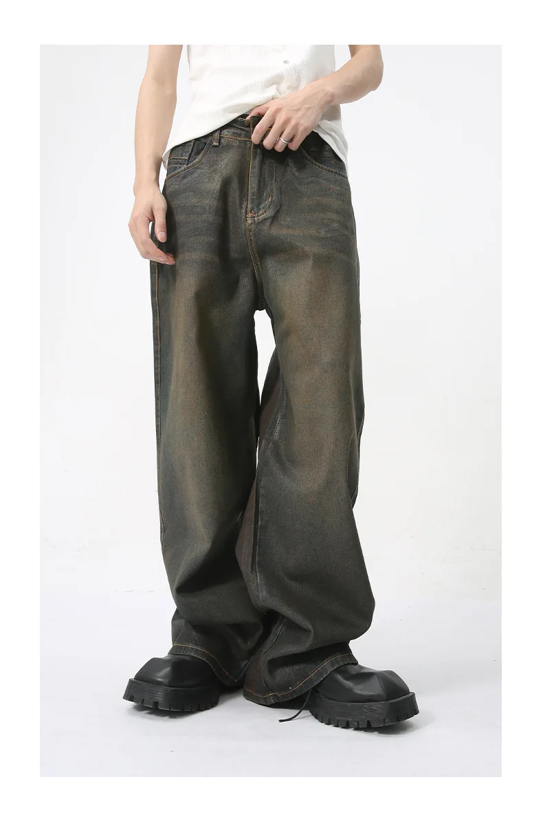 Description Picture 3 of itemNOYMEI Distressed Denim Pants Vintage Style Temperament Straight Wide Leg Jean Men's 2024 Spring New Trousers Trendy WA4432