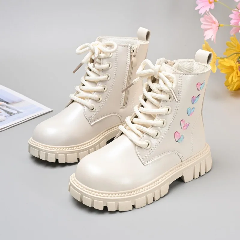 Kids Leather Boots Korean Style Versatile Children Short Boots Fashion Side Zipper 2025 Autumn New Girls Princess Boots Soft