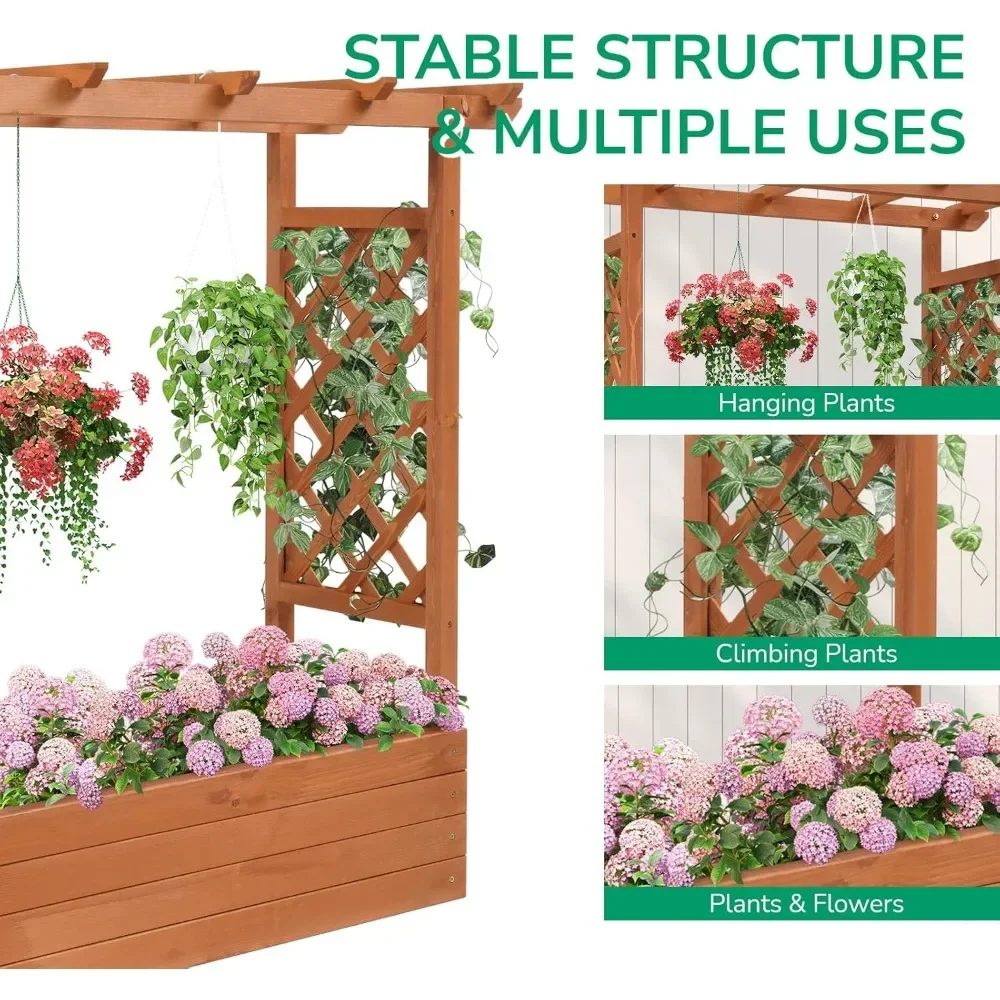 Wood Raised Garden Bed with Trellis 4