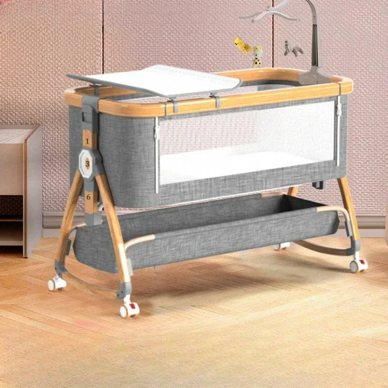 Baby Cradle Bed Mobile Portable Foldable Multifunctional Spliced Aluminum Alloy Newborn Rest Chair