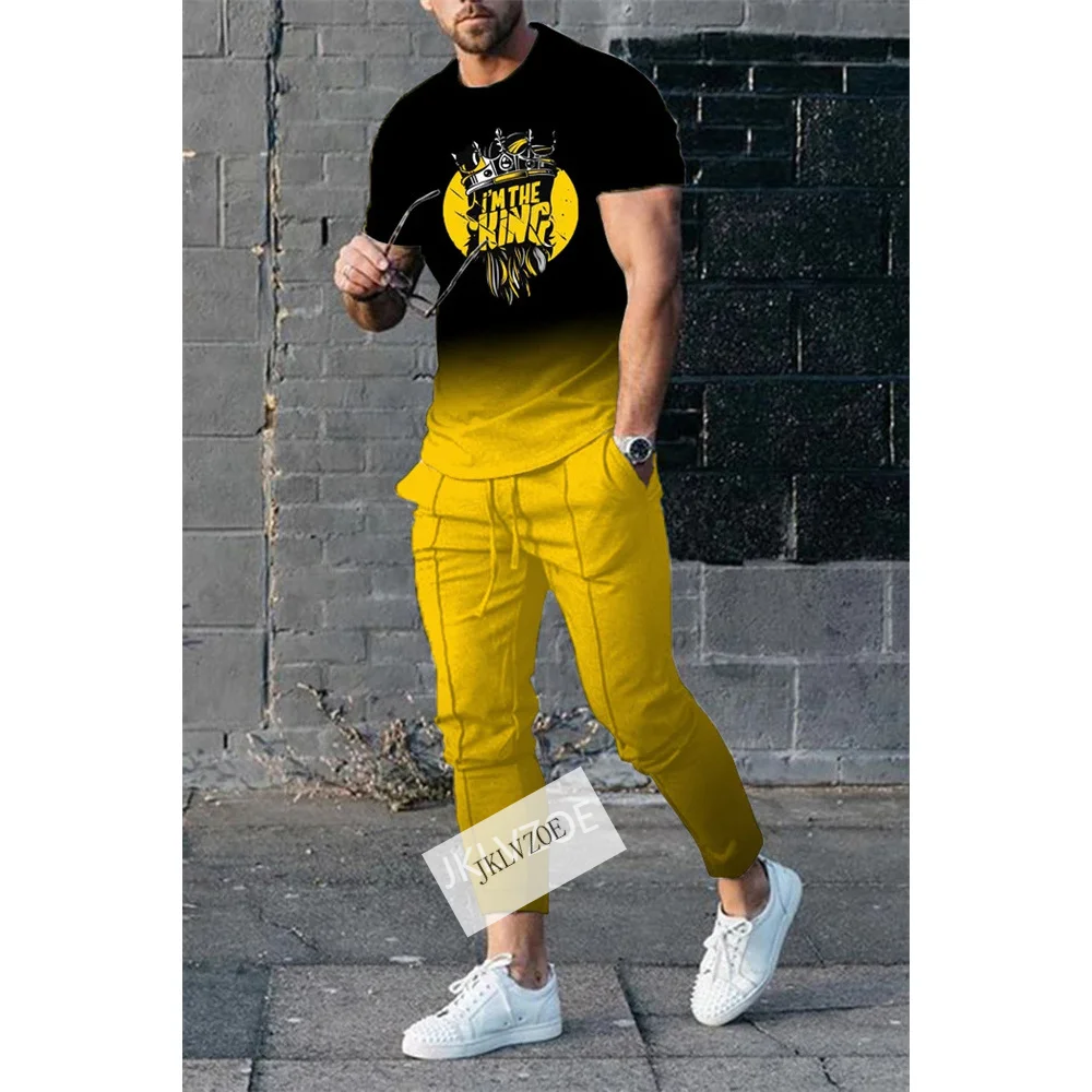 New Let Me Go Summer Men's 2Pcs Sets Oversized TShirts Joogers Outfits Fashion Trousers Tracksuit 3D Printed Trend Male Clothing