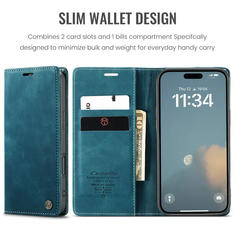 Retro Phone Case Flip Luxury Leather Cover for iPhone 16 pro max 15 14 13 12 11 mini 7 8 plus xs max xr Magnetic back Cover