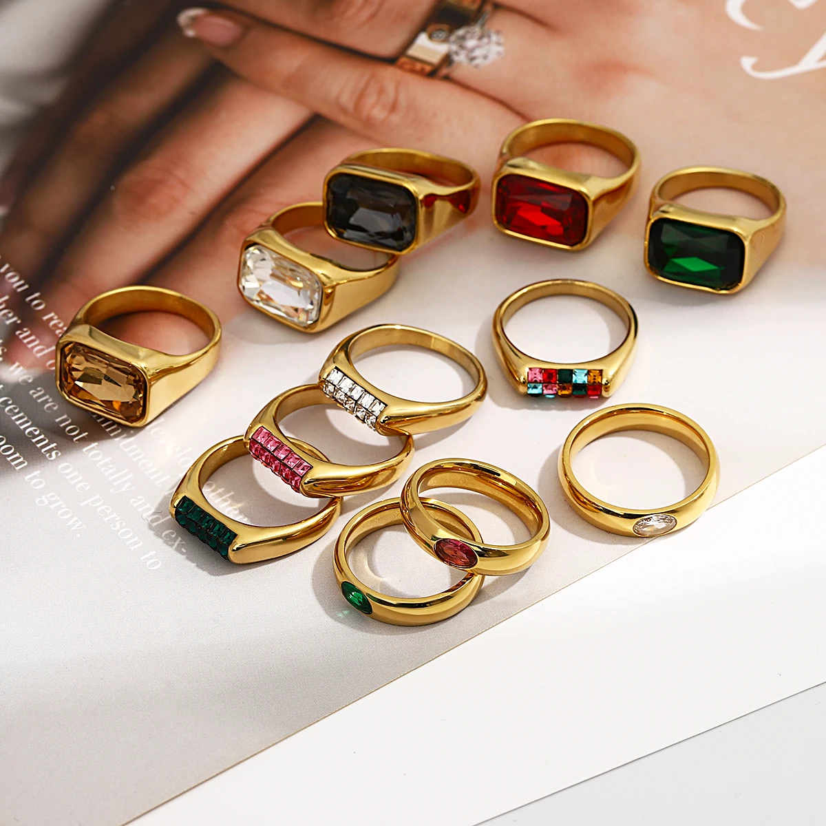 Luxury Fashion Stainless Steel Crystal Rings For Women
