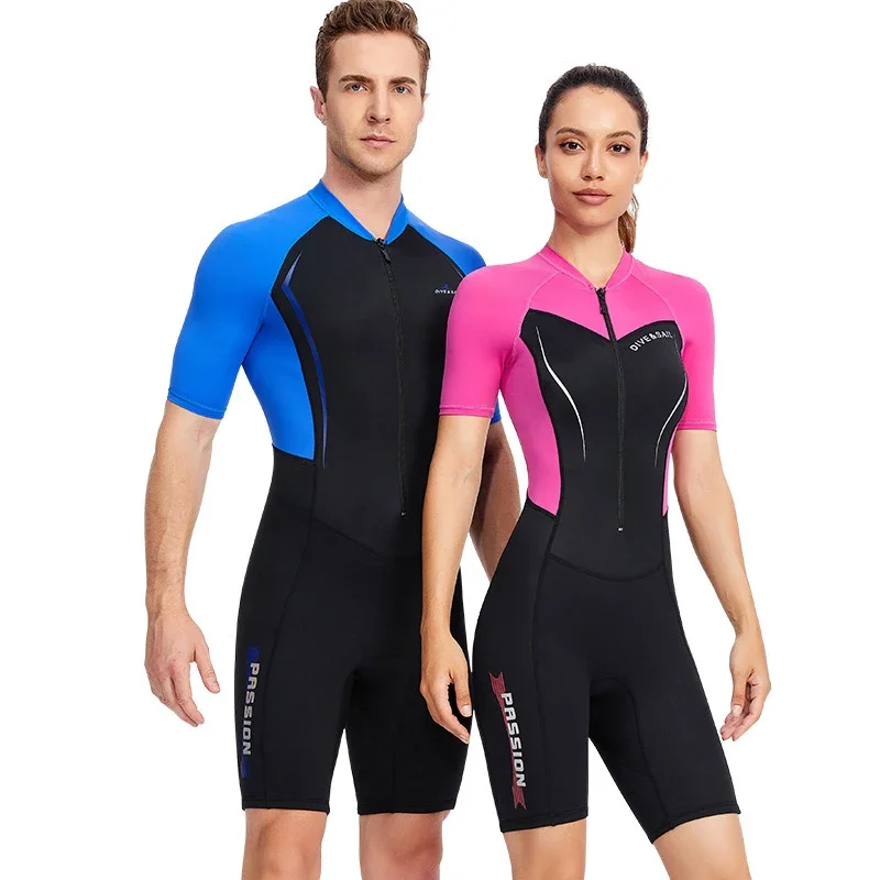 

2024 Short Sleeve 3MM Swimsuit Outdoor Beach Men Swimwear New Water Sport One Piece Women Wetsuit Sun-protective Bathing Clothes