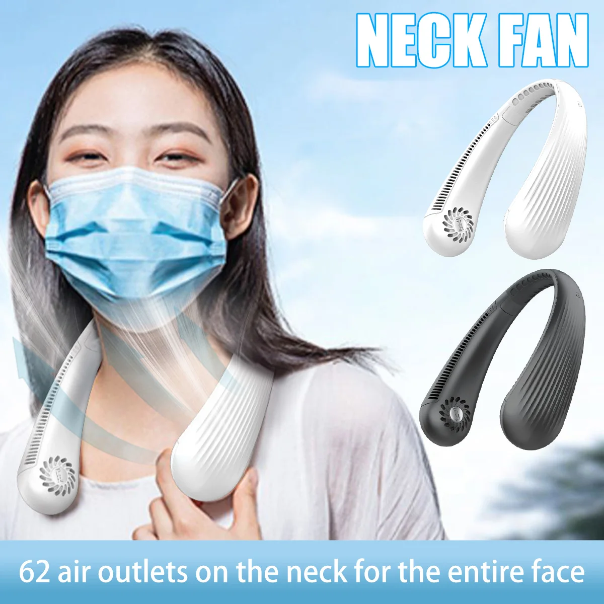 

New Neck Fan Rechargeable Bladeless Personal Fan with 2200mAh Battery Hands-free Lightweight Adjustable Neck Hanging Fan with 3