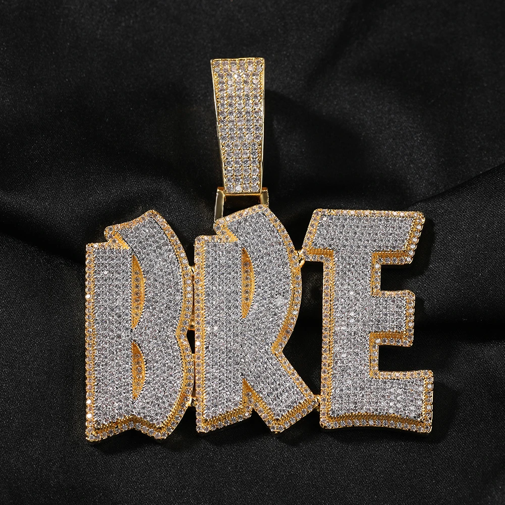 Uwin Custom Name Two-color Pendant Rappers Personalized Hip Hop Jewelry Iced Out Cubic Zirconia Letters Necklace