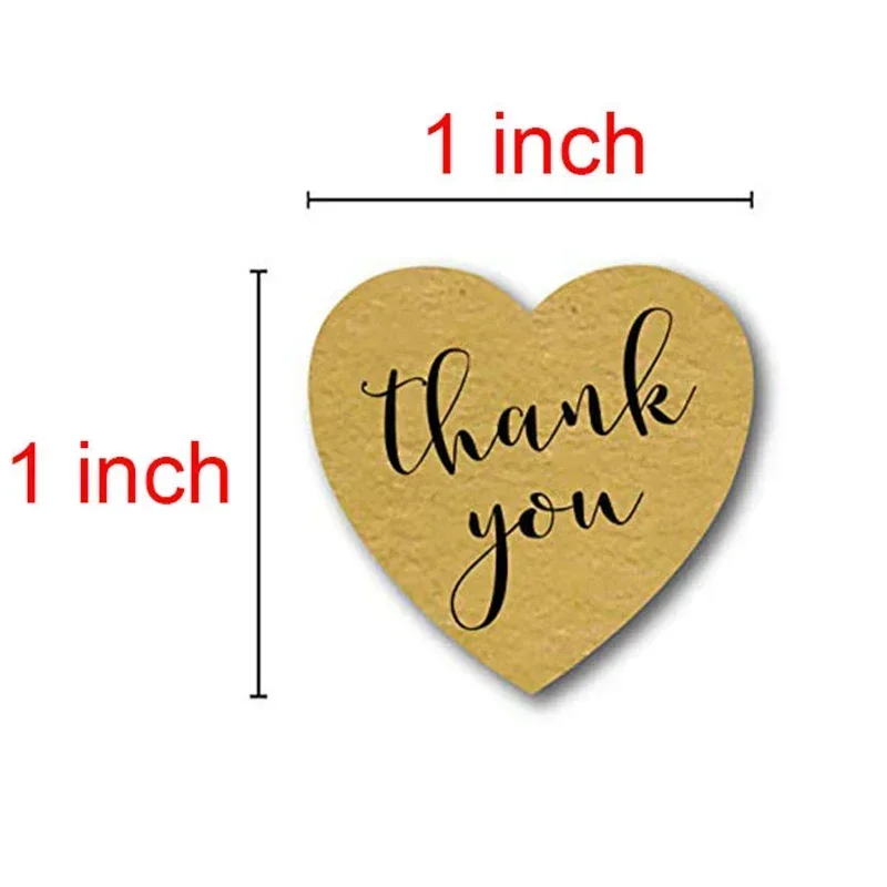 50-500pcs 1-inch Kraft Paper Thank You Stickers Heart-shaped Sealing Labels Stickers Packaging Stationery Scrapbooks self adhesive stickers adhesive stickers roll packaging stickers handbook stickers packaging stickers kraft paper stickers diy scrapbooking accessories thank you stickers