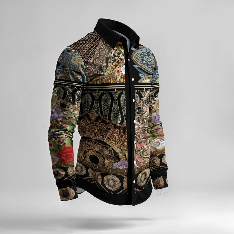 2025 Spring Summer Men Shirt Set Brand Print Fashion Printing Two Piece Set Mens Light Luxury Lightweight Party Long Sleeves_voghion.com