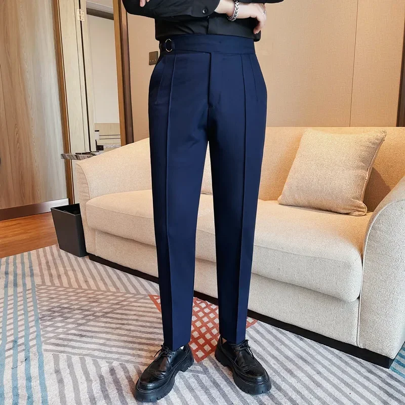 British Style Men's High Waist Casual Pants New Solid Color Naples Men Suit Pants Slim Fit Casual Business Formal Mens Trousers 5