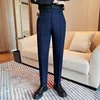 British Style Men's High Waist Casual Pants New Solid Color Naples Men Suit Pants Slim Fit Casual Business Formal Mens Trousers 5