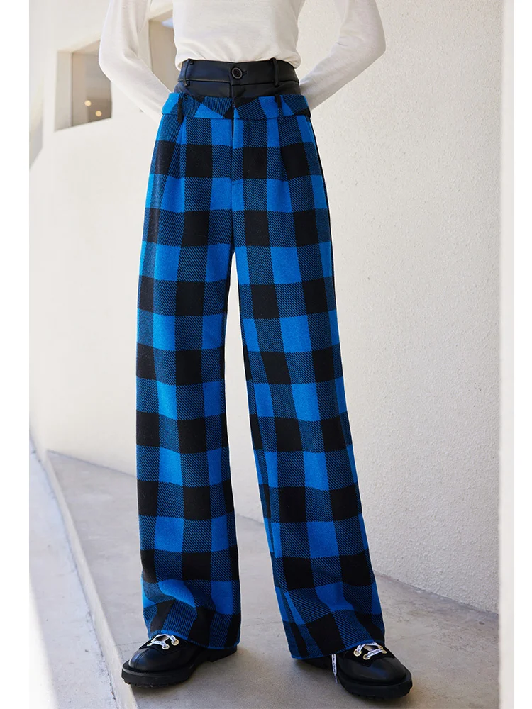 XFPV 2022 New Spring Summer Fashion Klein Blue checkerboard wide leg pants women's  fashion brand long pants high black cargo pants